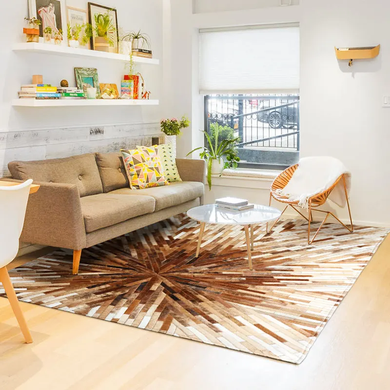 Modern Simple Geometric Living Room Carpet Brown Home Customize Real Cowhide Bedroom Rugs Large Study Cloakroom Large Rug
