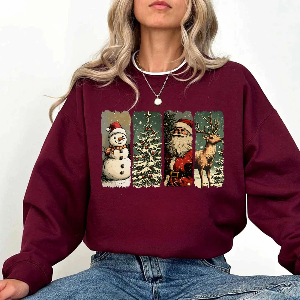 Christmas Hoodies Vintage Snowman Santa Claus Christmas Shirt Womens Clothing Sweatshirts Merry Christmas Hoodies Winter Clothes