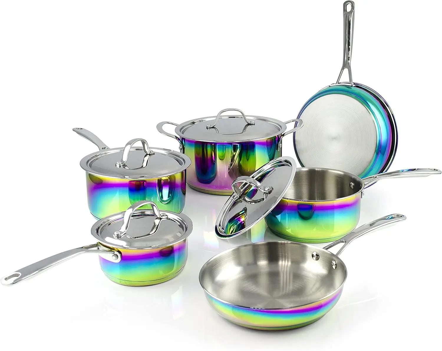 The Magical Kitchen Collection - Iriserende Rainbow-pannenset - Premium robuuste roestvrijstalen en titanium potten en pannen S