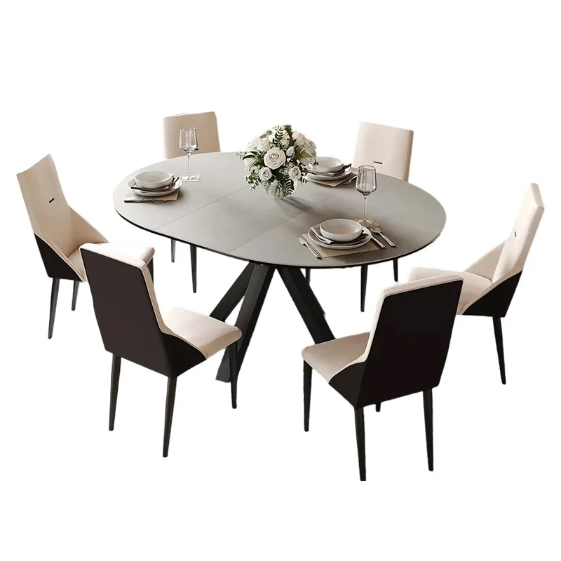 Retractable dining table square and round dual-purpose small apartment folding modern rock slab round table