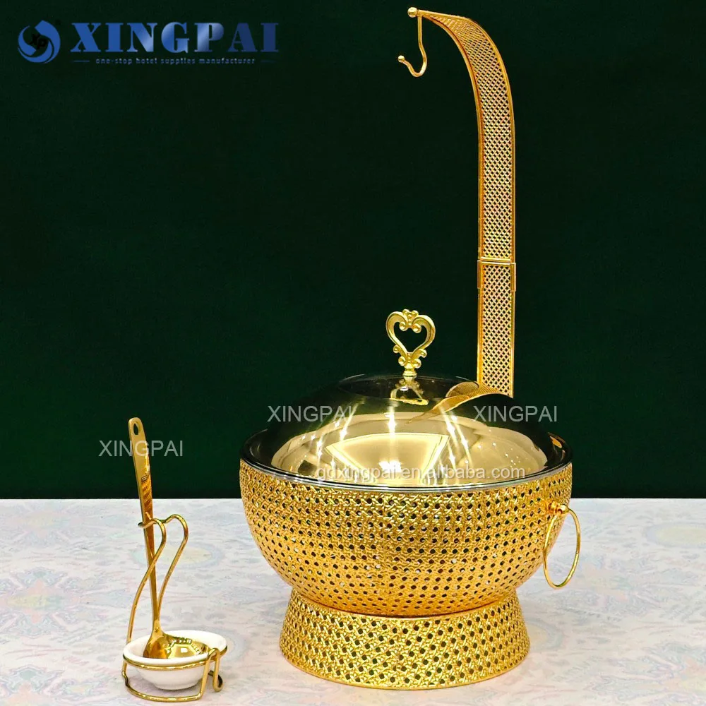 Party Serving Catering Equipment Hanging Lid Buffet Food Warmer Gold Stainless Hotel Fuel Chafing Dish for Food Display