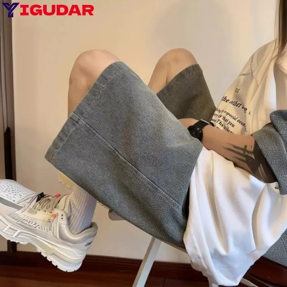 

2025 Summer New Chaopai Jeans Y2K Hip Hop Pocket Loose Denim Shorts Men's Harajuku Men's Basketball Shorts Street Wear jeans