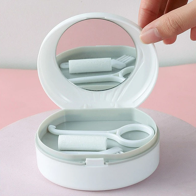 Orthodontic Retainer Double Layer Braces Storage Box Soaking Invisible Teeth Denture Cleaning Portable Belt With Mirror