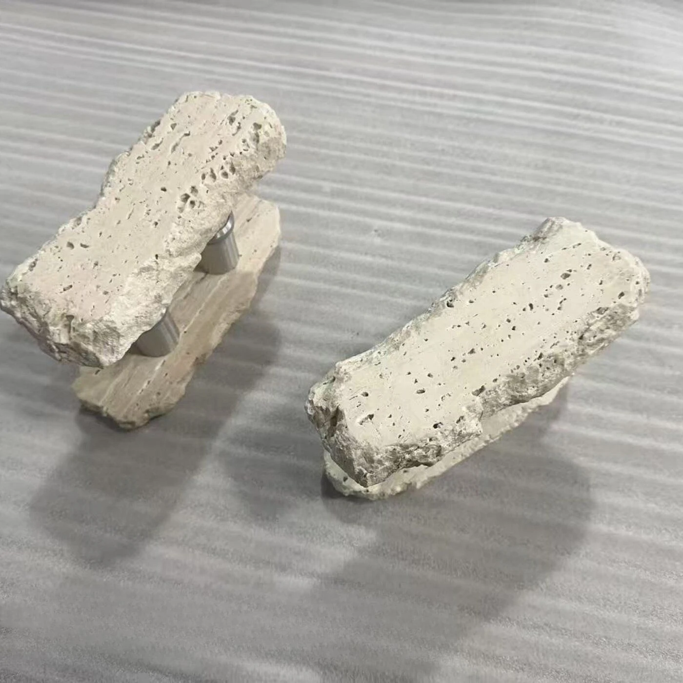 Unique, irregular, natural beige, travertine glass door handle, artistic wooden door handle
