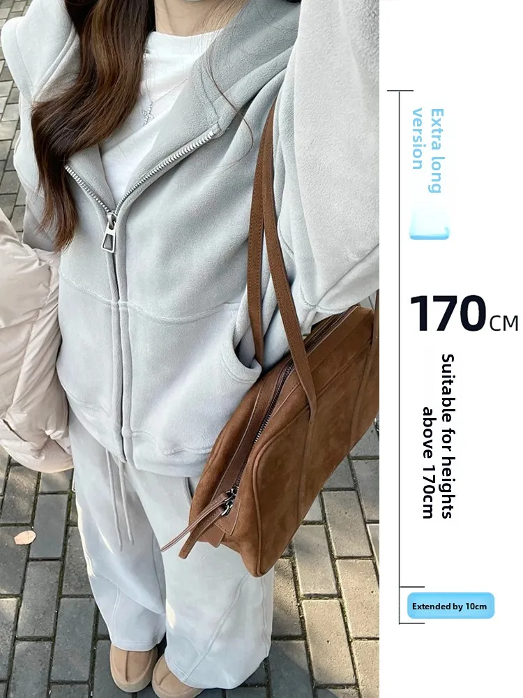 

Women's ey Loose Fce Hoodie Sweatirt Set Long Sve Zipper Casual Warm Autumn Winter Two-Piece Suit High Waist Trousers