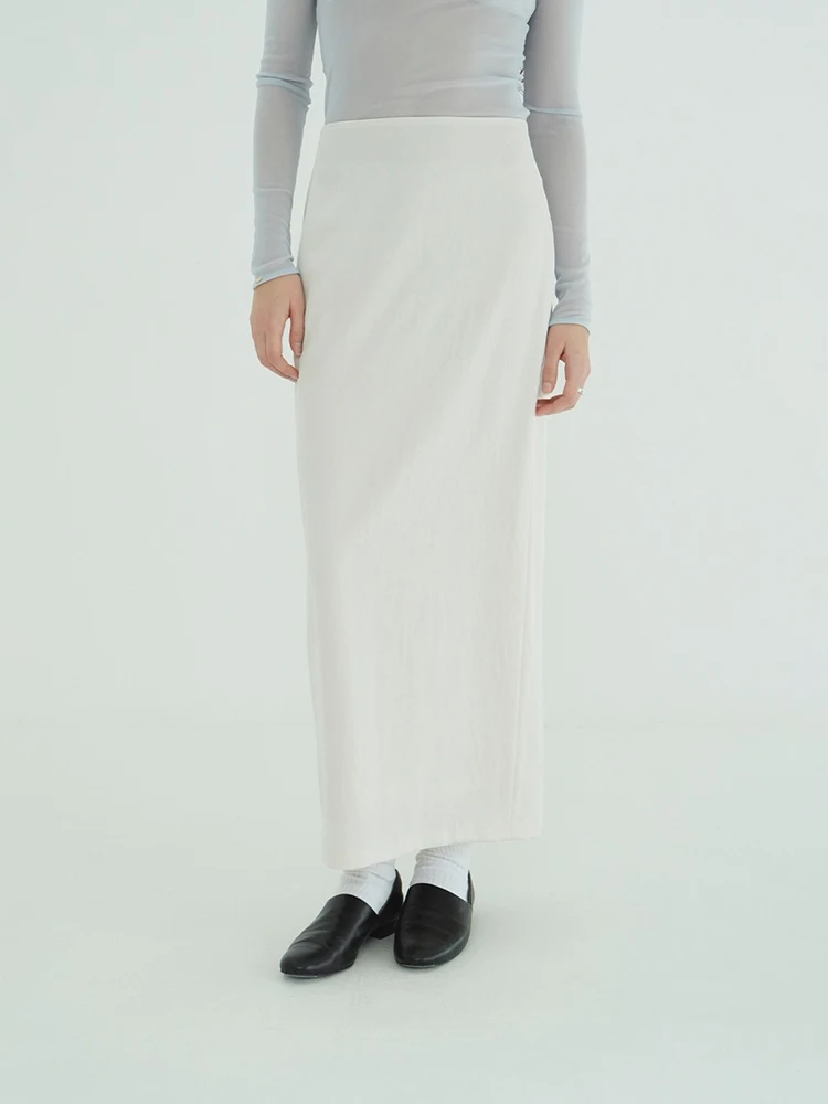 

Elegant Low Waist Straight Leg Long Skirt Black And Beige Asymmetrical Zipper Design Business Casual Women's Midi Skirt