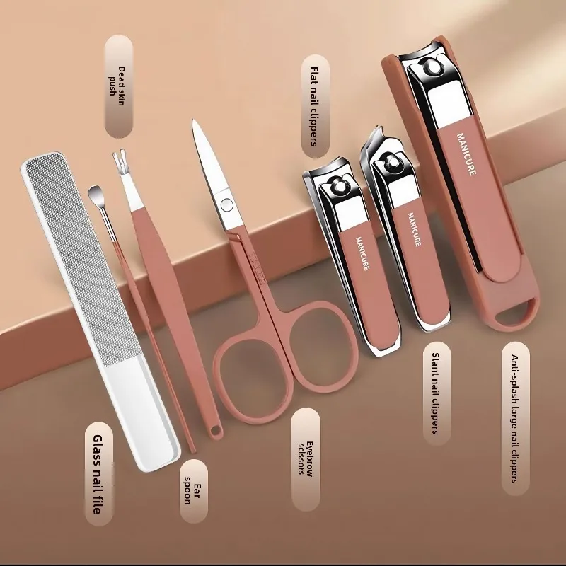 1pcs Handheld Anti Splash Exquisite and Exquisite 8-piece Nail Clipper Set Fashionable and Portable Care Nail Clipper Set Box