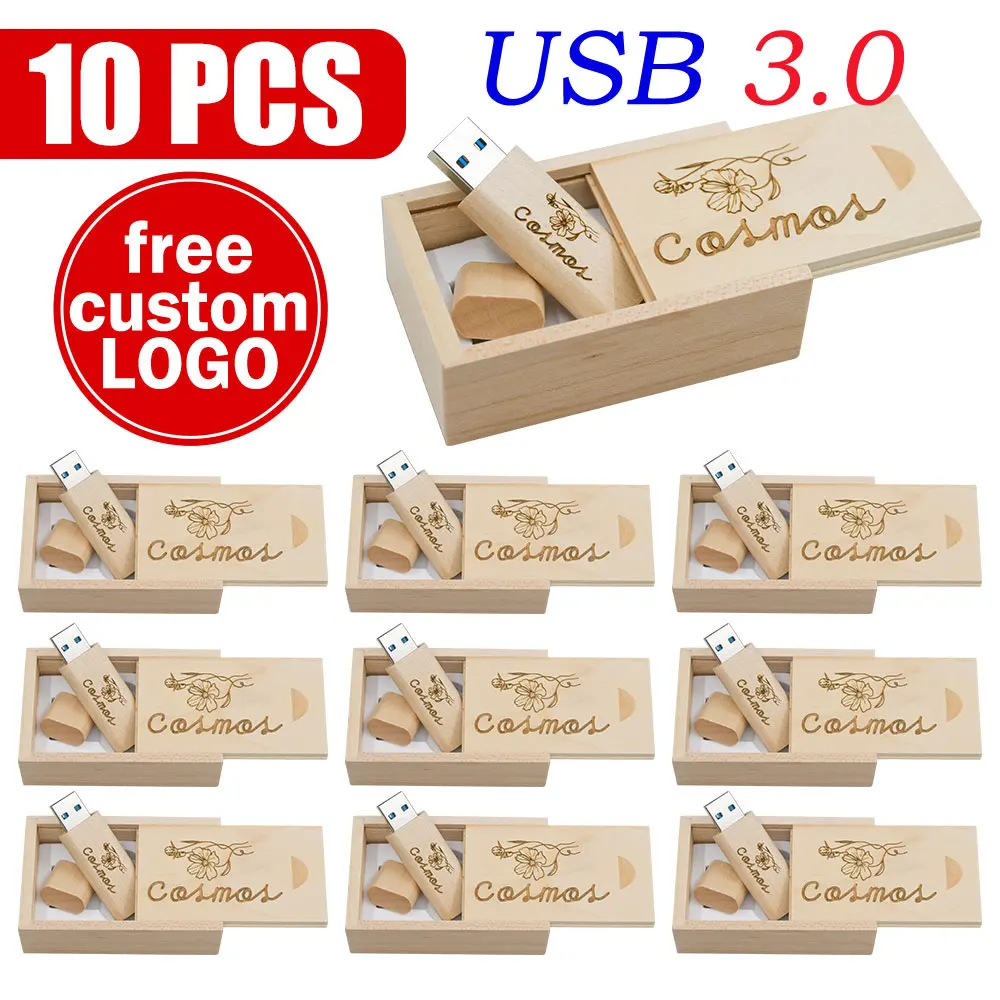 

10PCS Free Custom Logo USB 3.0 High Speed Wooden Bamboo Flash Drives Pen Drive Wood Pendrive 4GB 8GB 16GB 32GB 64GB 128GB Gifts