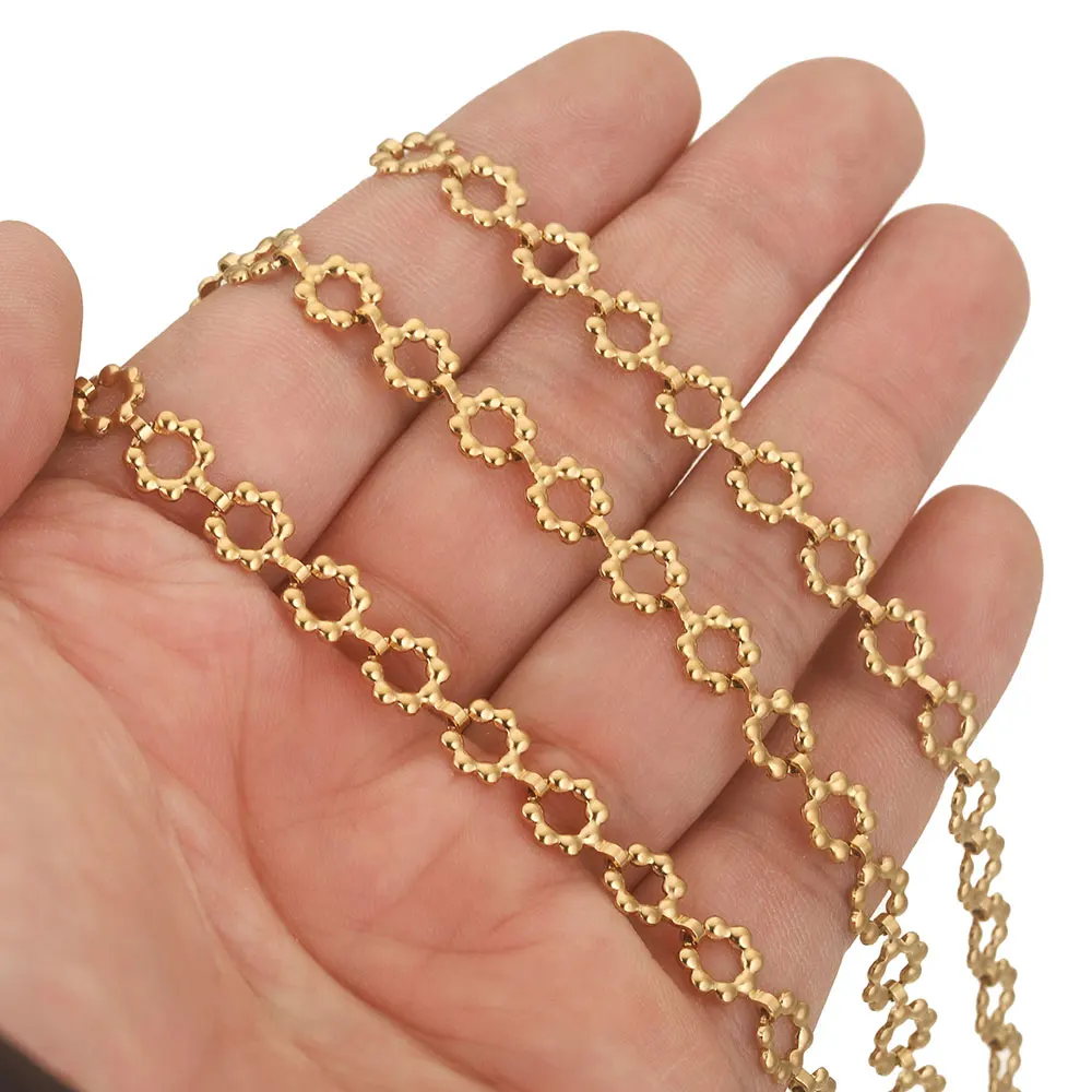 1metre Stainless Steel PVD Gold Chain Flower Circle Ring Chains for DIY Keychain Bracelet Jewelry Materials Making Accessories