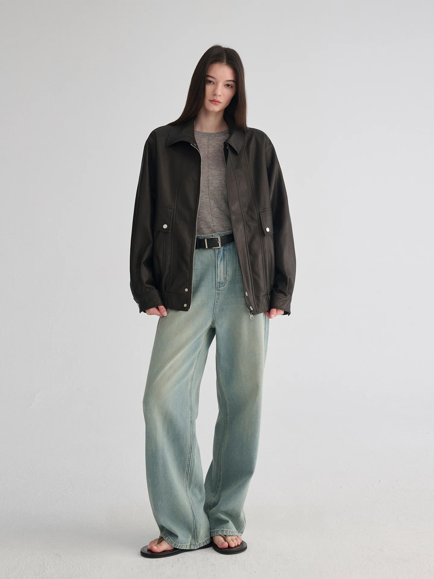 메종 세실 레트로 슬리 루즈 프로틴 레더 자켓 여성 캐주얼 패션 아우터웨어 아연 합금 지퍼 잠금 코튼...