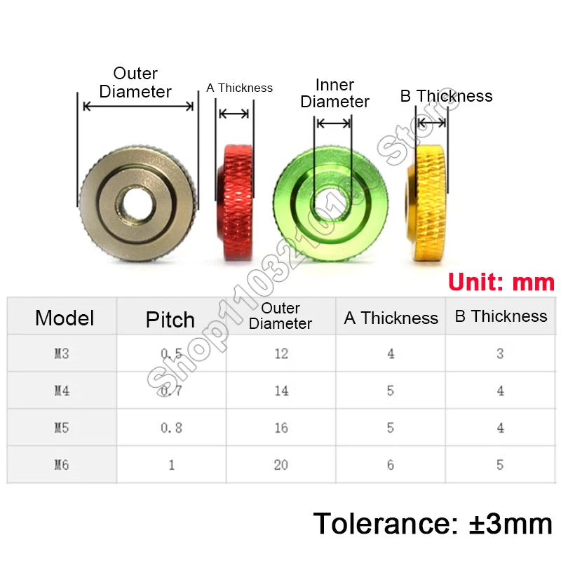 1-3pcs M3 M4 M5 M6 colourful aluminum thumb nut 10 type colour small step aluminum hand Tighten nuts For FPV RC Model Toys