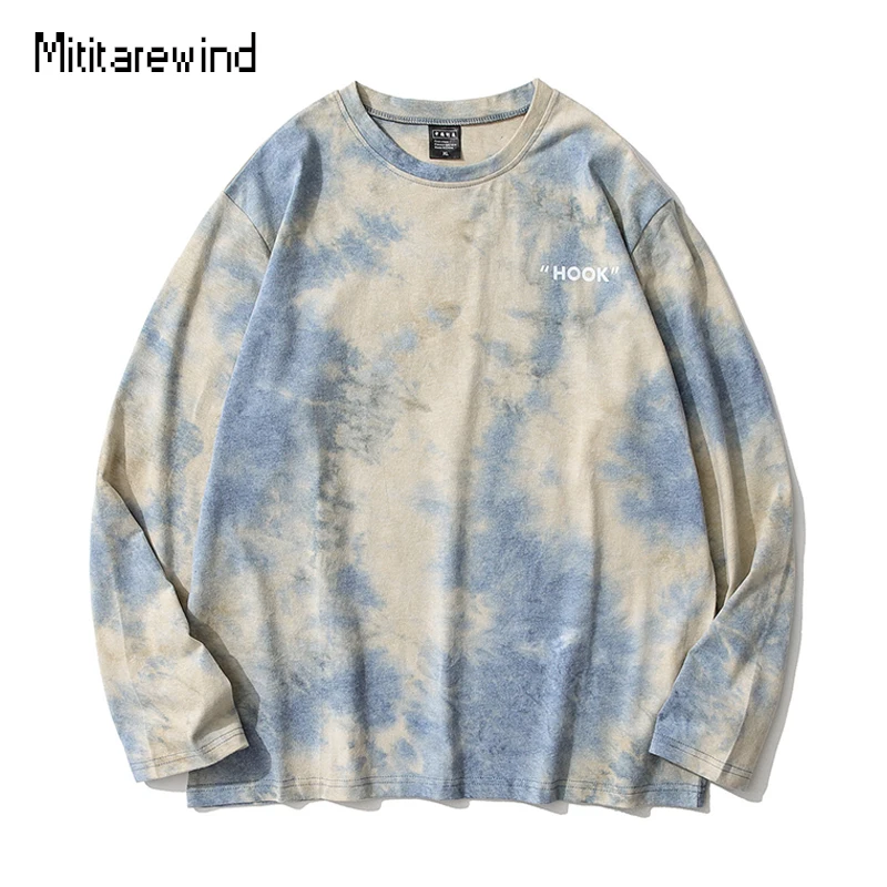 Spring Autumn Tie Dye T Shirt Men Casual Long Sleeve Tops Tees Hip Hop Streetwear Couple T-shirts Fashion Thin Oversized T Shirt