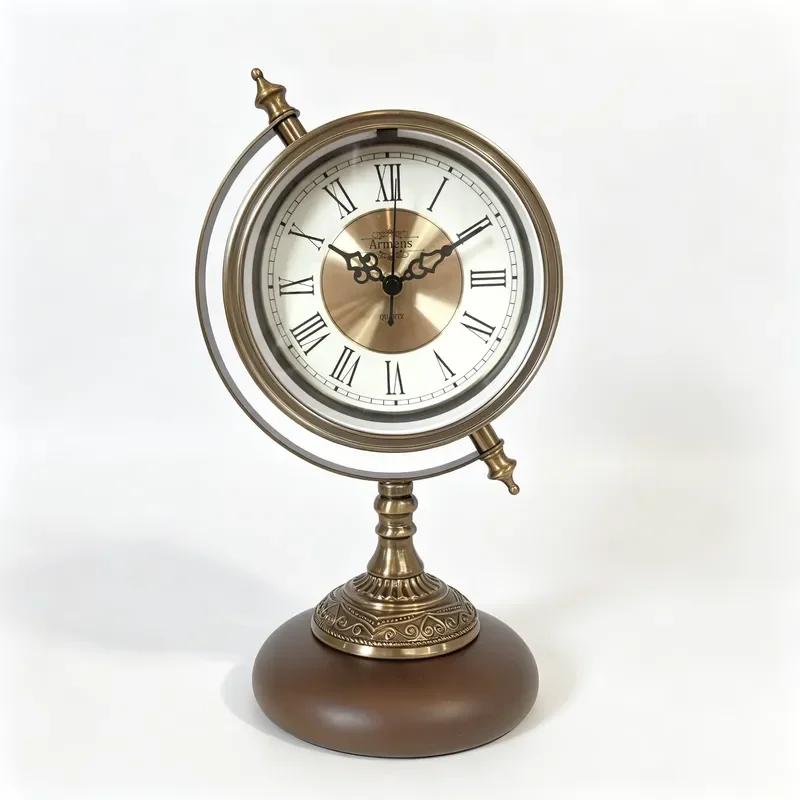 for Vintage  Rotating Table Clock with  Numerals Decorative Solid Wood Base Suitable Home Office Desktop