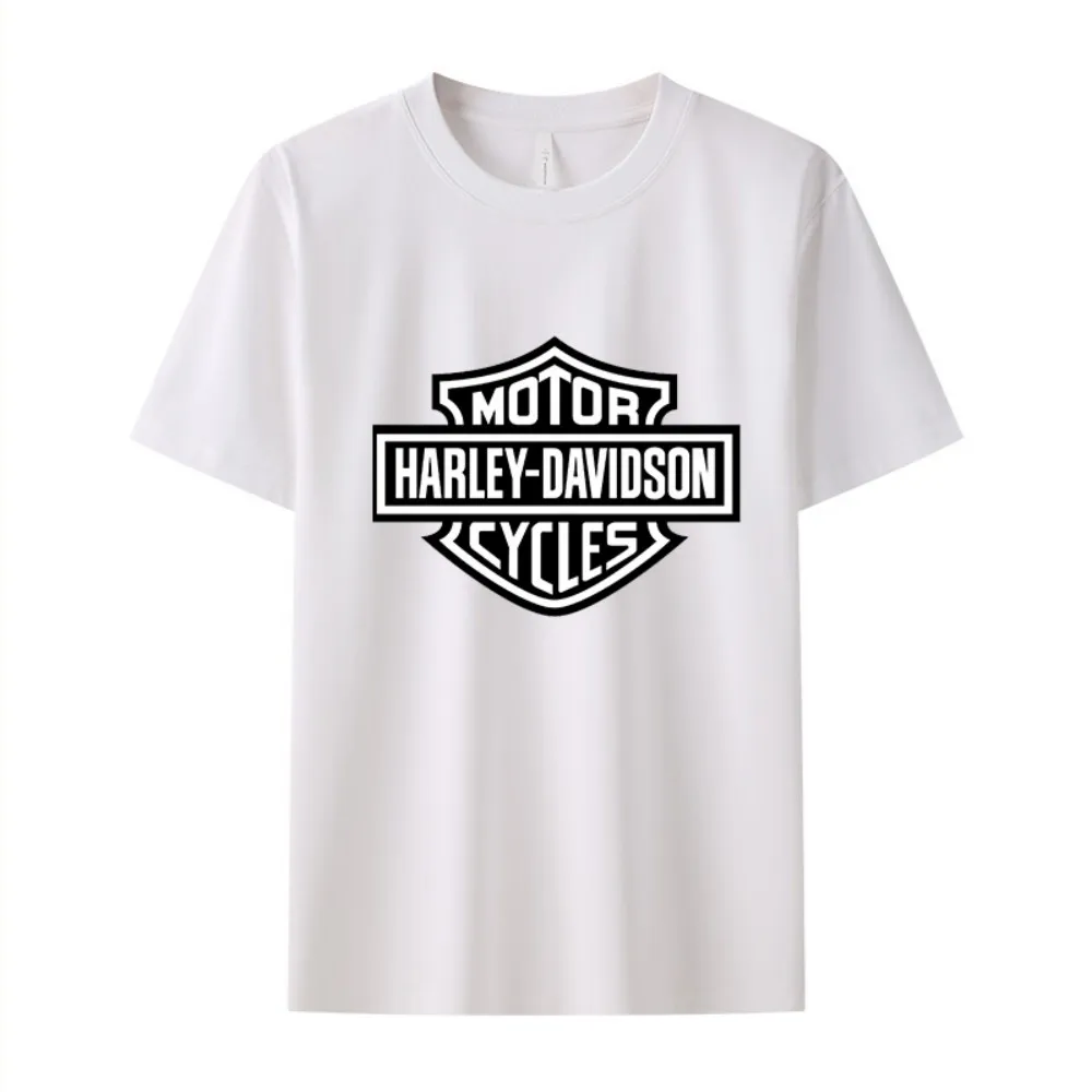 Image of Harley Davidson Sommer-Motorrad-T-Shirt mit kurzen Ärmeln für Herren, Baumwolle, bedrucktes Muster, Damen-T-Shirt für Outdoor-Sport, belüftet, Fitness-Tops