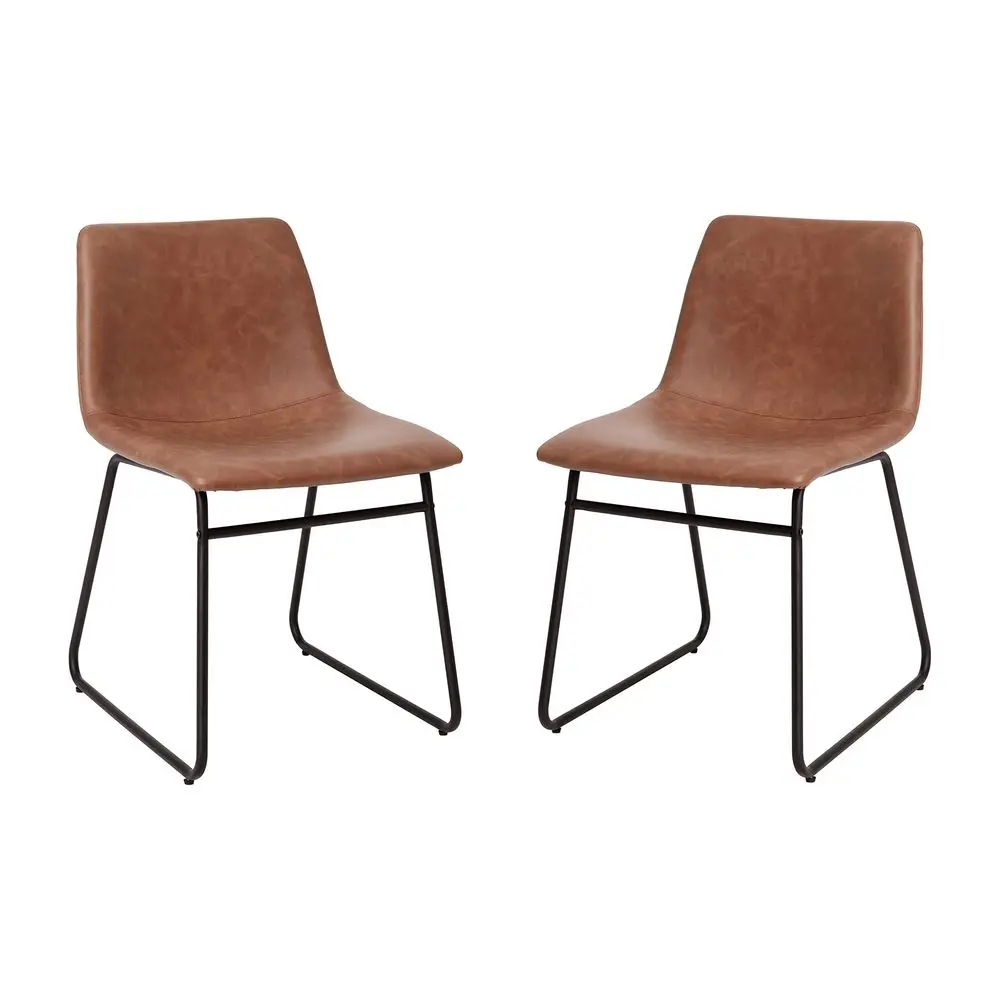 Butler 18 LeatherSoft Dining Table Height Chairs, MidCentury Modern Bucket Style Dining Chairs, Set of 2, Light Brown Black