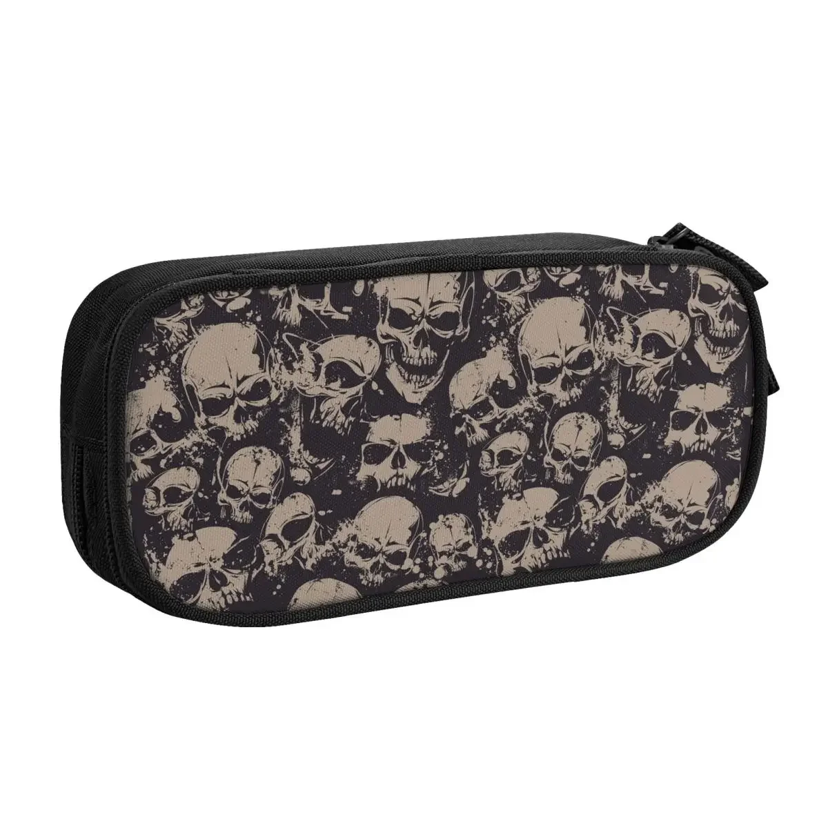 Custom Korean Horror Skeleton Gothic Death Skull Pencil Case for Girls Boys Large Storage Pen Bag Box Stationery