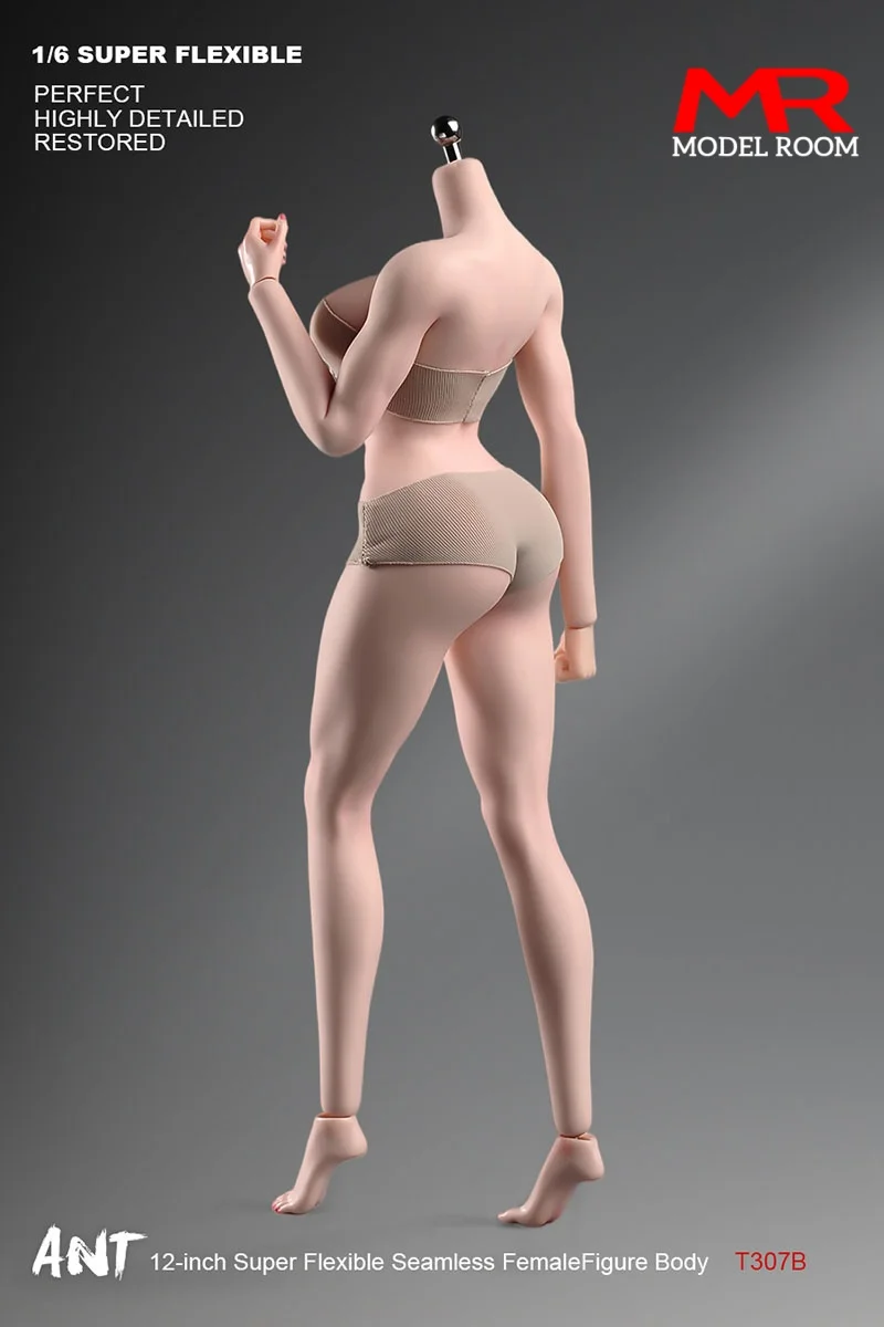 النمل T307 1/6 مقياس أنثى رياضية سلس الجسم 12 ''الجندي ماكياج كبير الثدي عمل الشكل شاحب Suntan عادي مرنة دمية