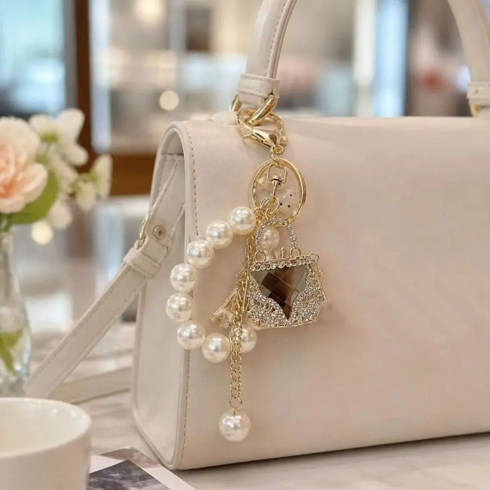 Zirkonbesetzter Perlen-Schlüsselanhänger, Dekorativer Hängeschmuck, Taschenanhänger, Exquisiter Eleganter Strass-Taschen-Schlüsselanhänger – Detail 10