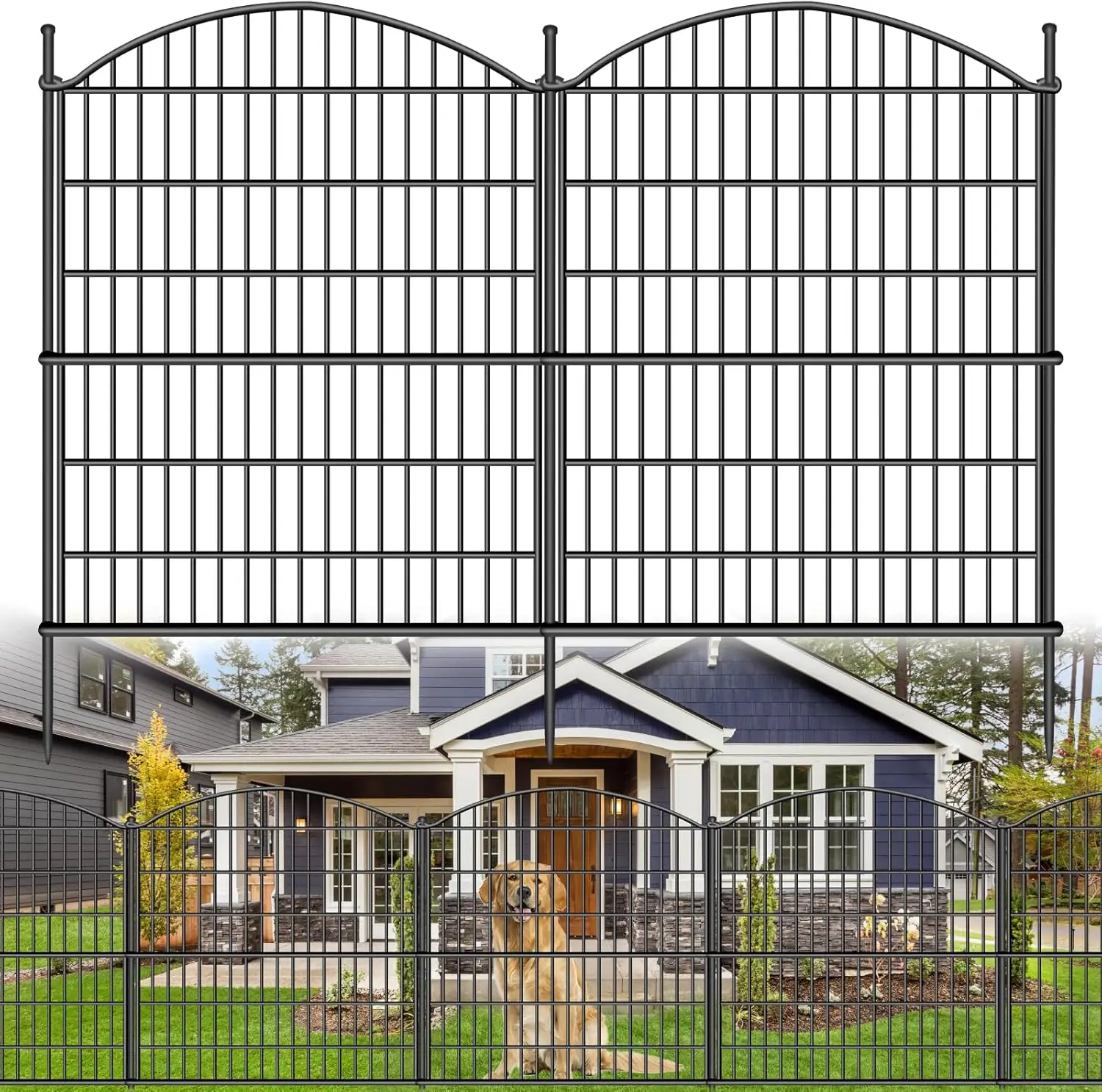 Metal Decorative Garden Fence, 15 Panels 32 in(H) X 38.4ft(L) No Dig Dog Animal Barrier for Patio, Animal Ground Stakes Fencing