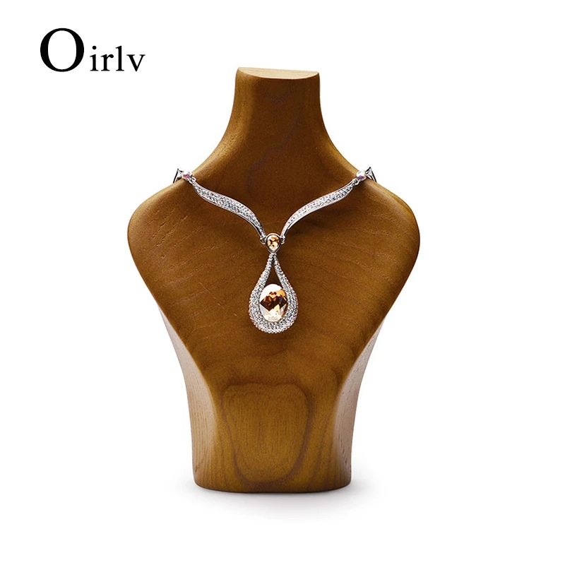 

Oirlv Wooden Necklace Display Stand Bust Neck Stand Portrait Solid Wood Necklace Mannequin Display Necklace Display Body Stand