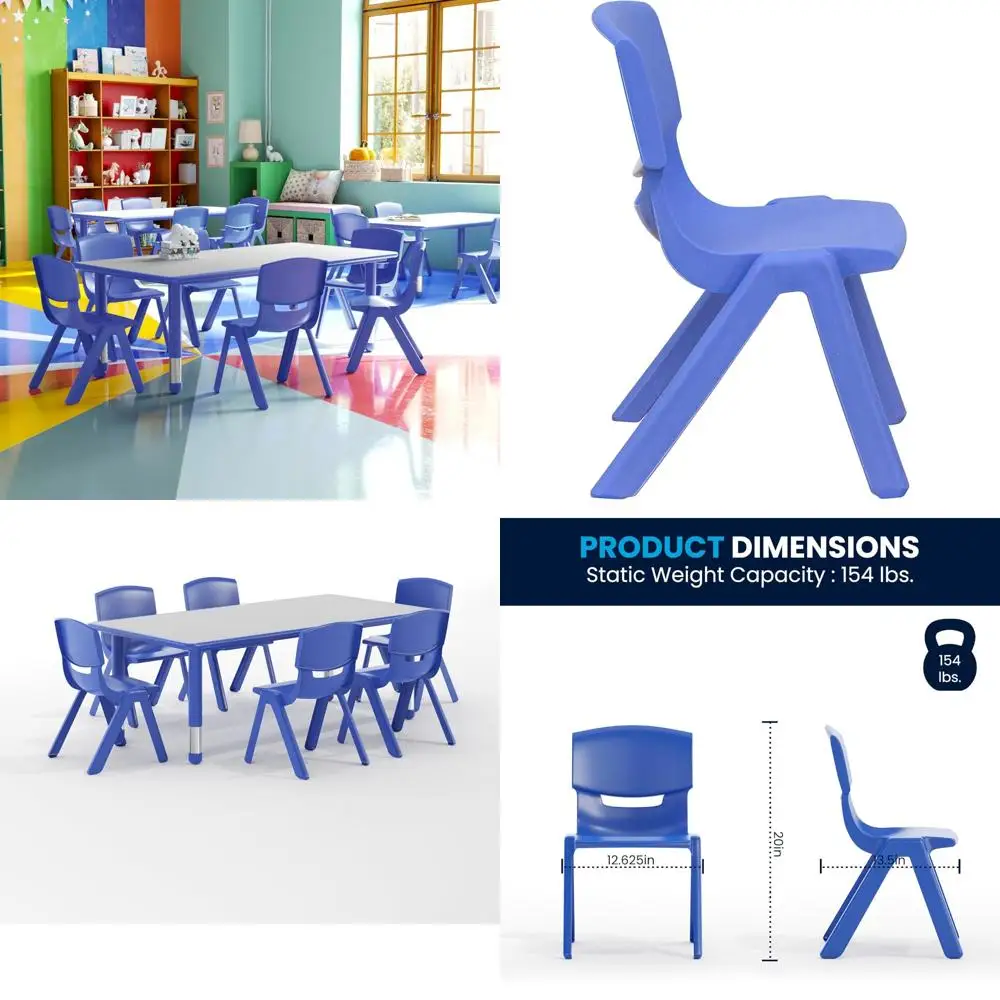 مجموعة طاولة أنشطة مكونة من 6 كراسي من البلاستيك الأزرق من إيما وأوليفر، بعرض 23.625 × 47.25 طويلة