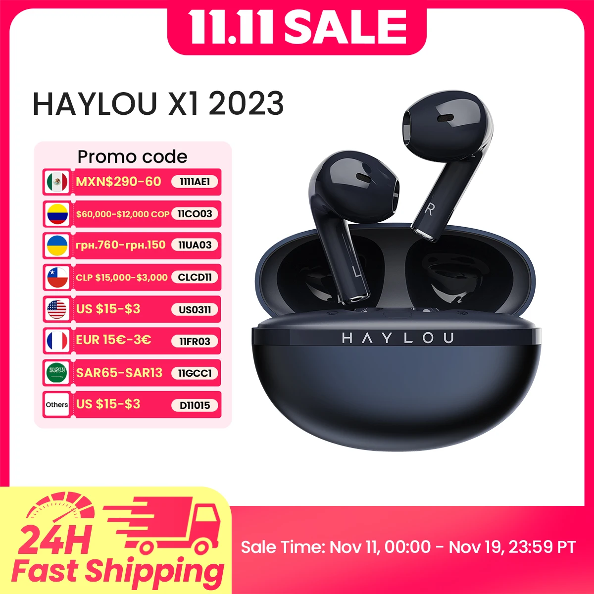 HAYLOU X1 2023, настоящие беспроводные наушники, металлический чехол, Bluetooth 5,4, наушники, 24-часовой срок службы батареи, наушники, полувкладыши-вкладыши