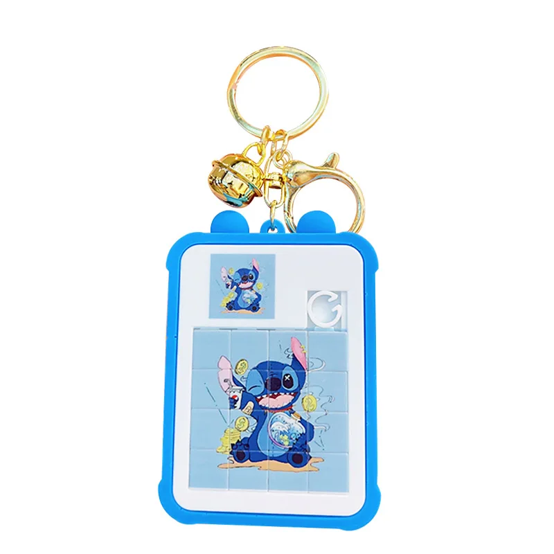 Disney Stitch Keychain Cartoon Handheld Jigsaw Puzzle Toy Keychain Student Backpack Pendant Trinket Key Chain Accessory Gift