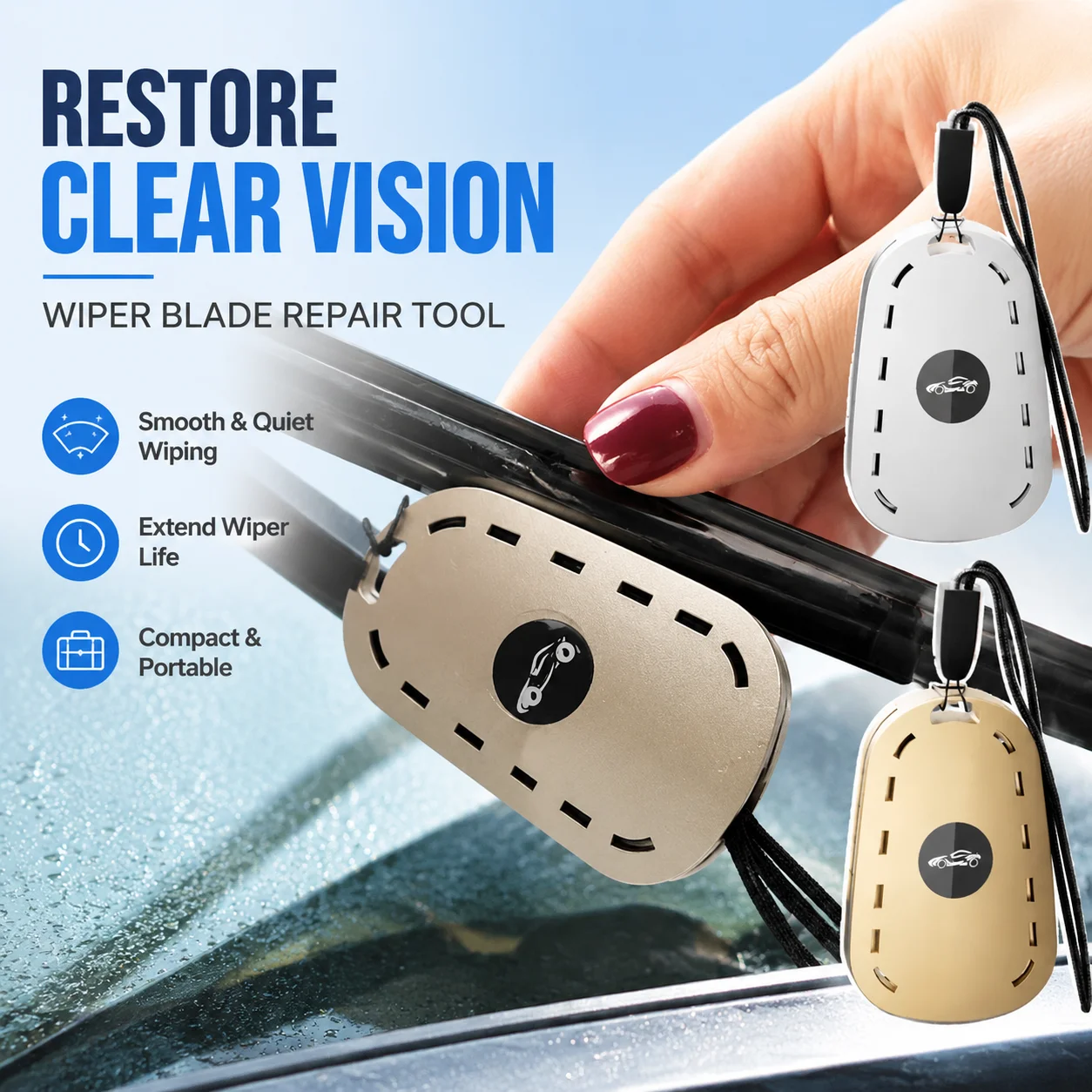 Wiper Blade Repair Tool ABS Plastic Aluminum Oxide Sandpaper Universal Car Windshield Wiper Restorer Compact Portable Scratch