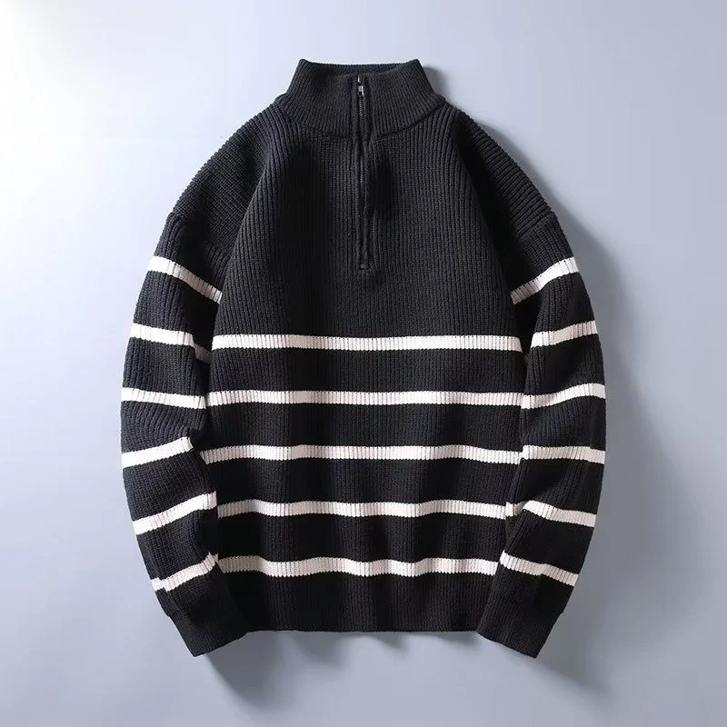 

Laid-ba Sle Thiened вязаный свитер с воротником на молнии, мужской повседневный полосатый вязаный свитер, осень-зима, Новое поступление