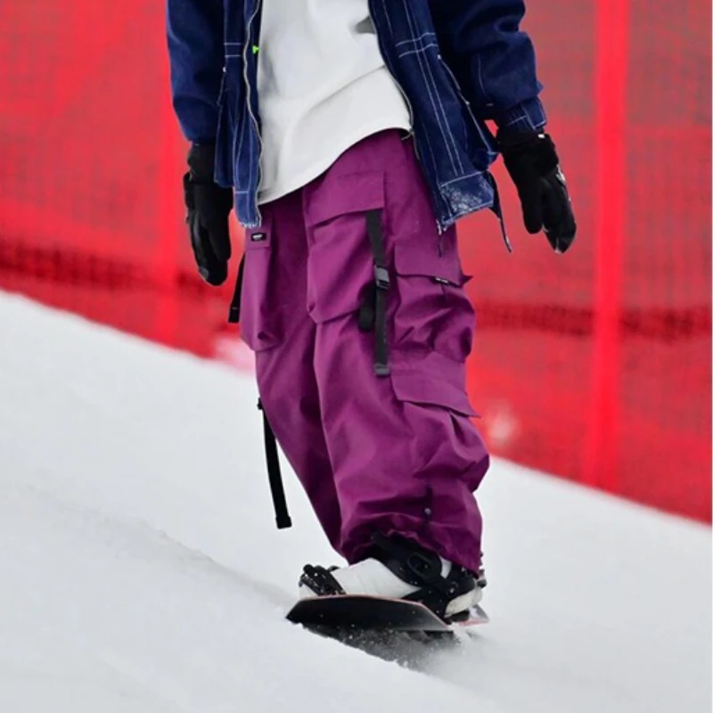 1Pc Violet New Ski Pants Men Veneer Skiing Trousers Waterproof Thickened Warm American Heavy Industry Women Snowboarding Pants