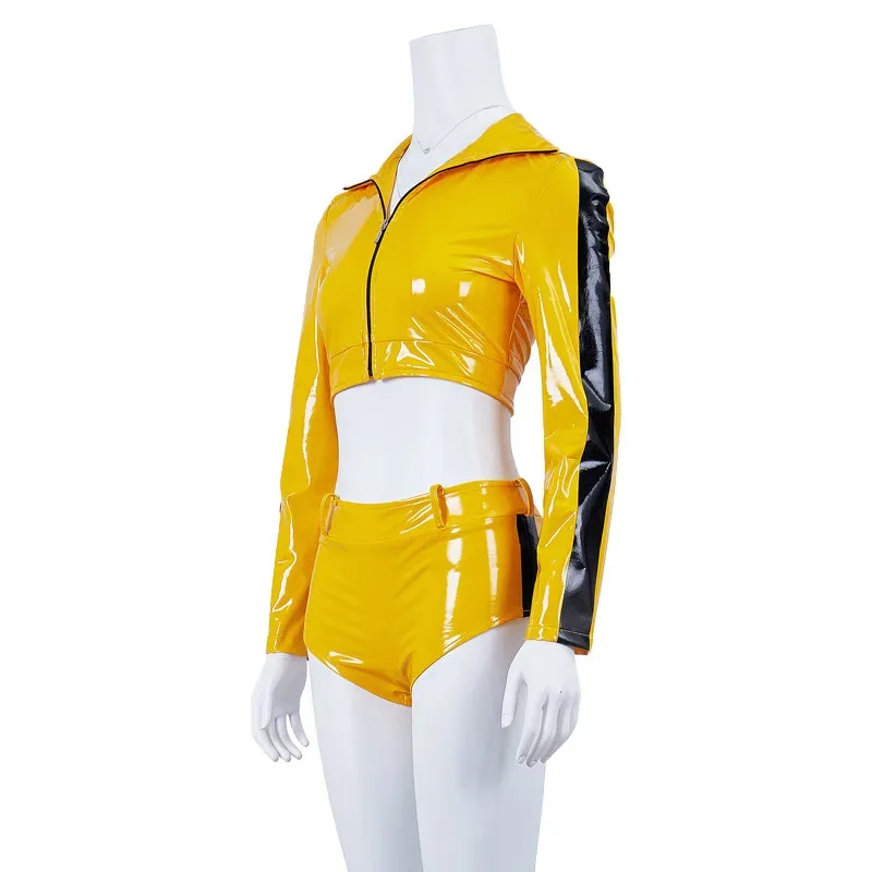 

ss23Movie Kill Bill Costume Yellow Sexy Top Shorts The Bride Beatrix Kiddo Cosplay Tight Navel Exposed Leather Jacket Wo