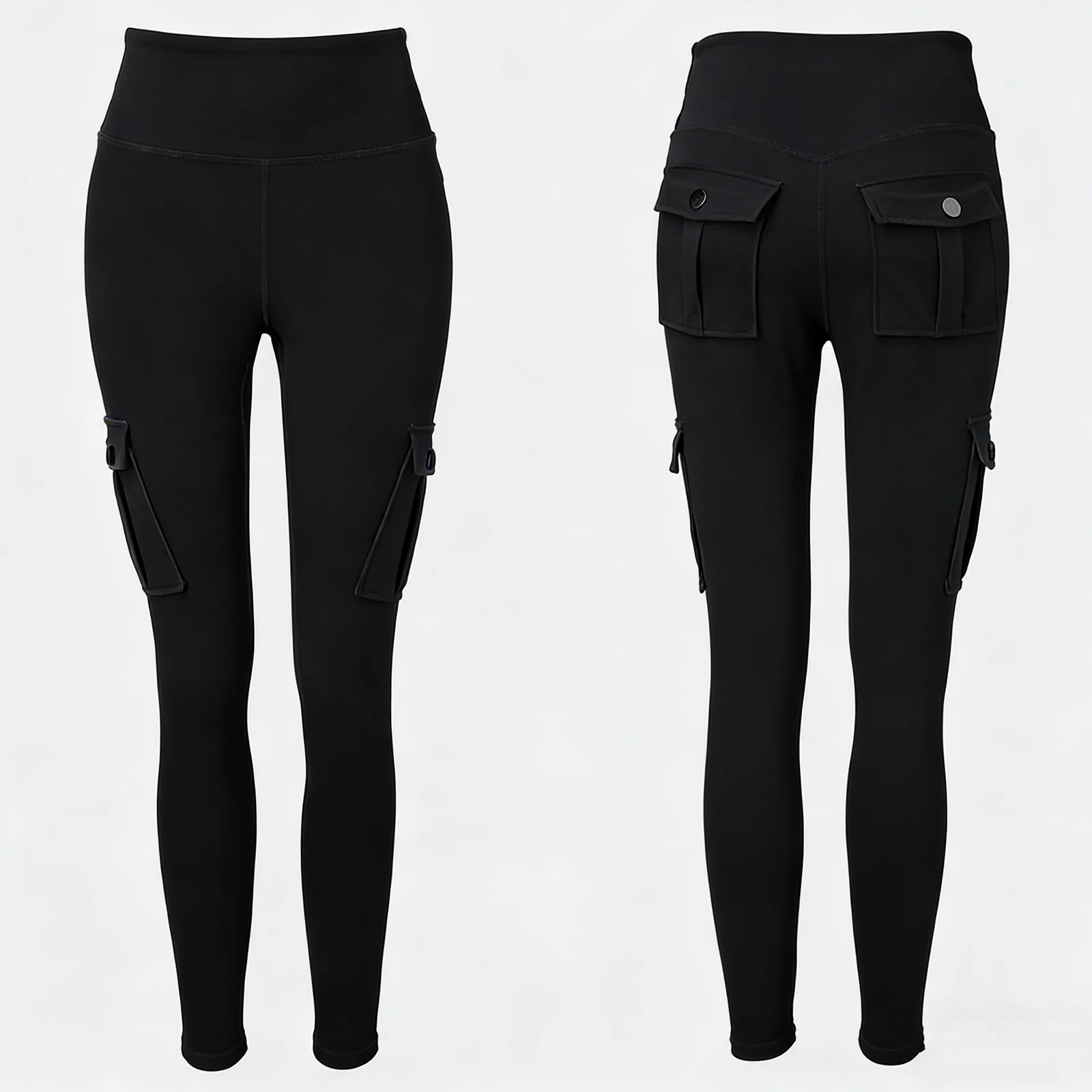 طماق للنساء عالية الخصر التخسيس ممارسة السراويل تشغيل اليوغا الرياضية نحيل مع جيوب البضائع رفرف السراويل عارضة