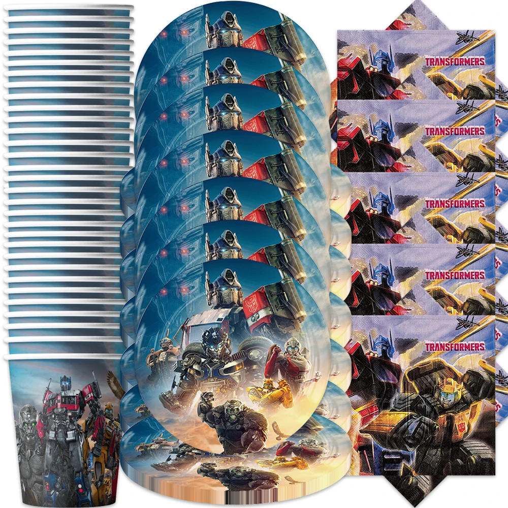 60pcs/lot Boys Favors Transformers Theme Cups Plates Napkins Birthday Party Dishes Tableware Set Decorations Events Supplies