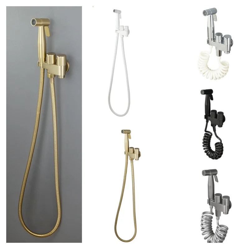 

Portable Bidet Toilet Sprayer Wall Mounted Dual Control 1 In 2 Outlet Triangle Valve Toilet Flush Spray Gun Bathroom Accessories