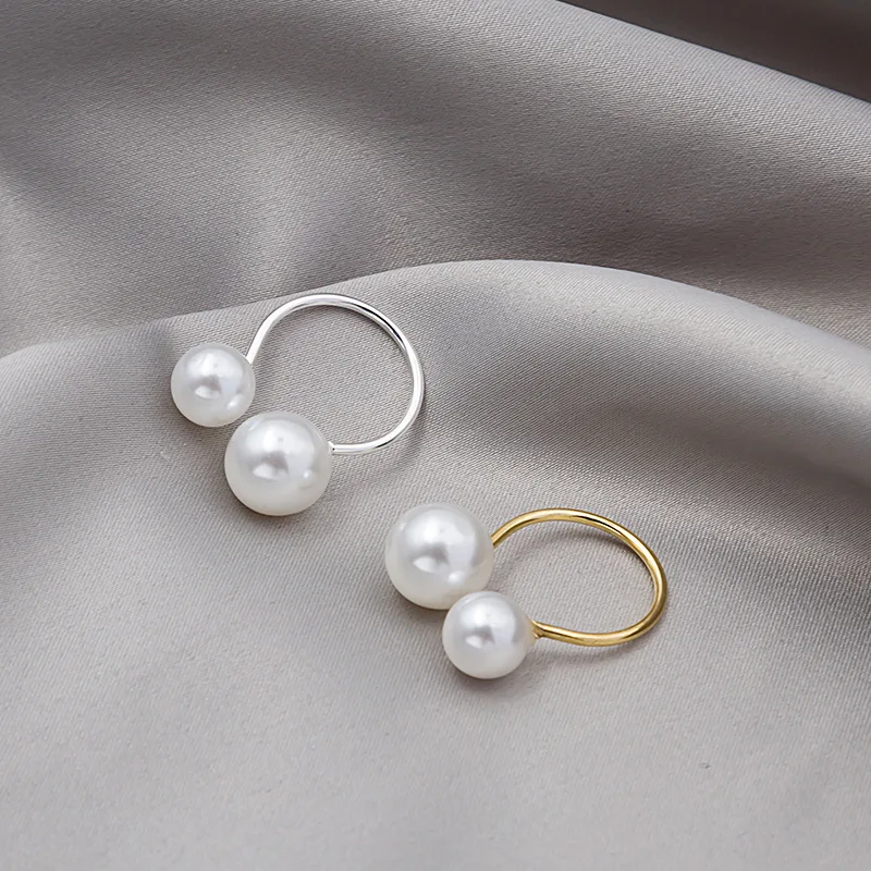 Size Opening Minimalist Exaggerated Ring Double Pearl Female