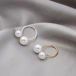 Size Opening Minimalist Exaggerated Ring Double Pearl Female