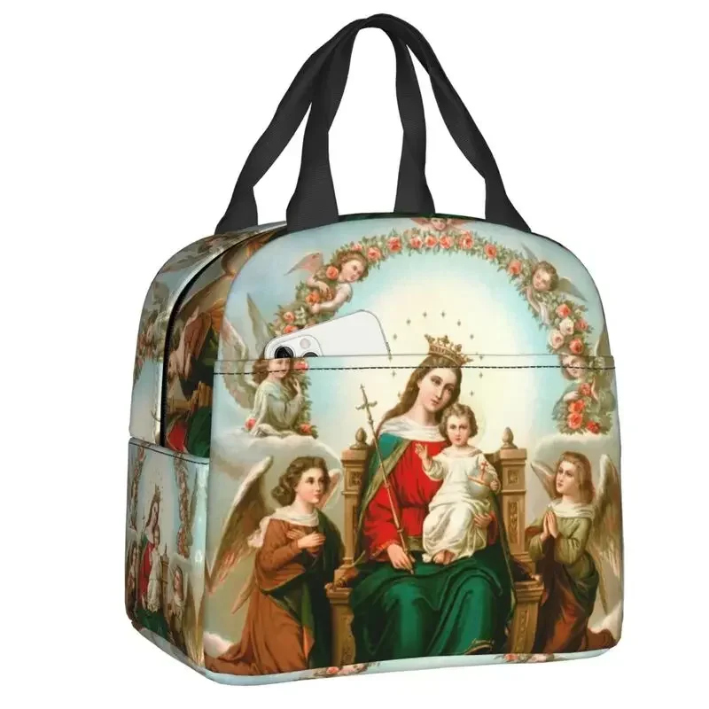 Virgin Mary Insulated Lunch Bag for Camping Catholic Christian Thermal Cooler Bento Box Women Kids Food Container Tote Bags