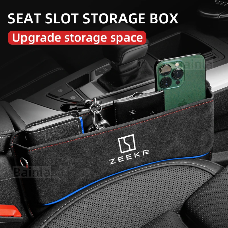 Car seat gap filler storage and organizer box suede, For ZEEKR 001, 007, 009, X, 001 FR, MIX, 7X, M-Vision 2021 2022 2023 2024