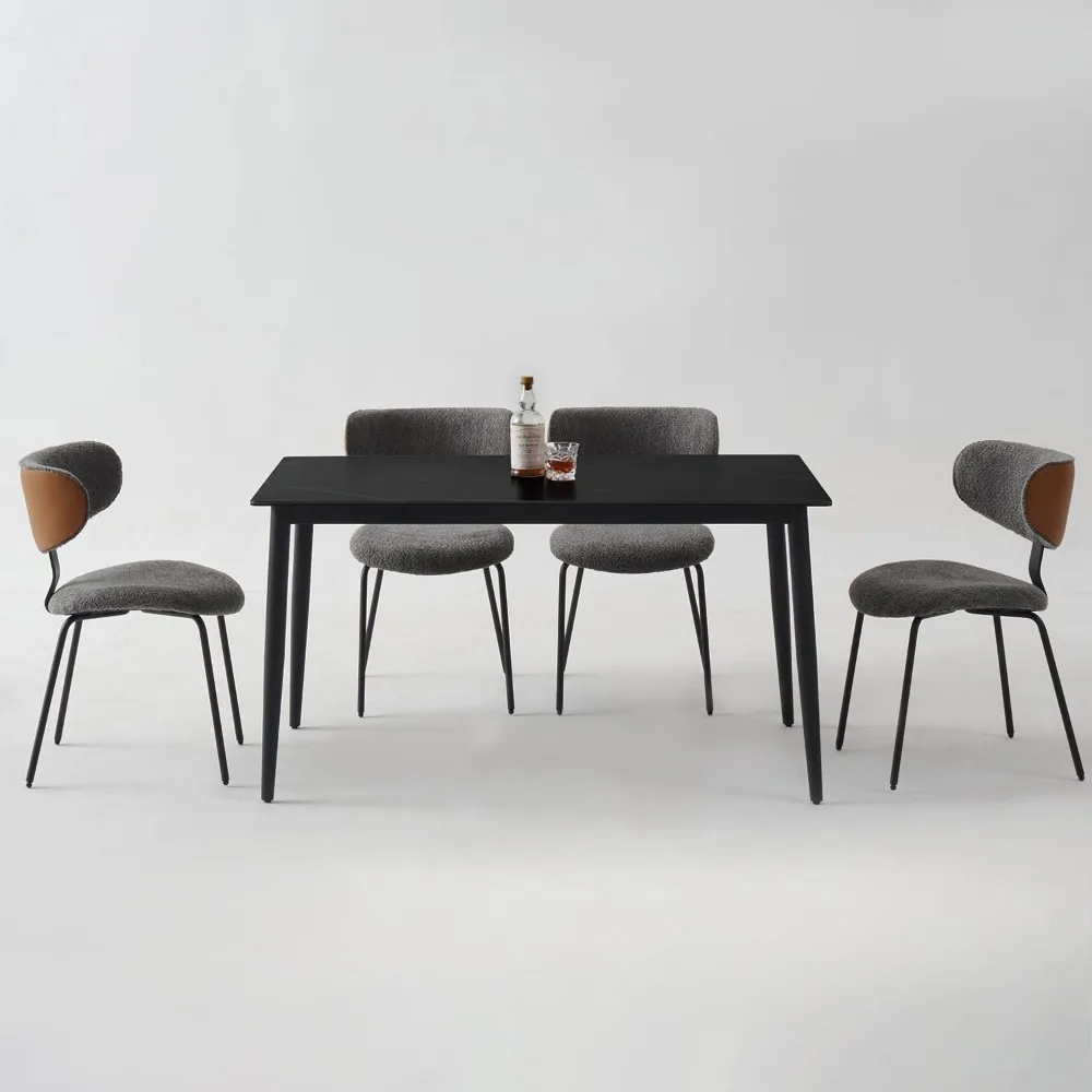 moderna tavolo da pranzo in pietra sinterizzata nera da 55" con gambe in metallo per 4, stile minimalista