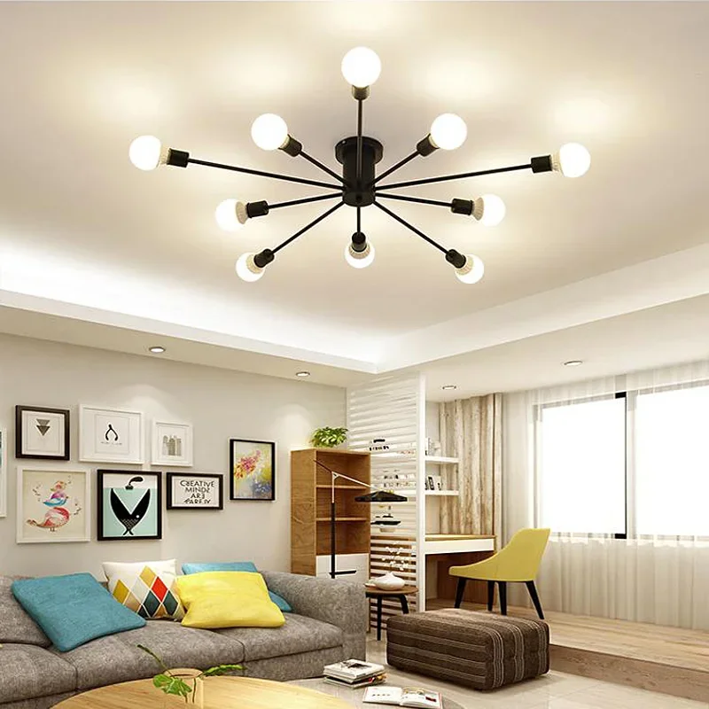 

Retro Iron Chandelier Black/White 6/8/10 Sockets Lighting Vintage Spider Modern Ceiling Lamp Light Fixture