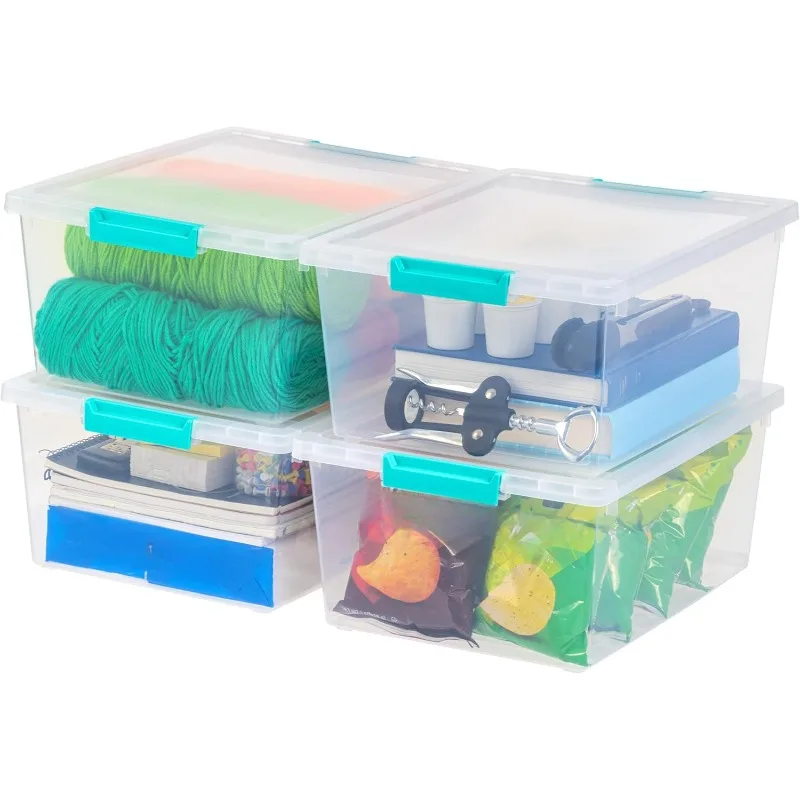 

12 Qt. Large Deep Clip Box, 4 Pack, Clear Plastic Storage Container Bins ,Organizer Solution for Home, Office,Stackable Nestable