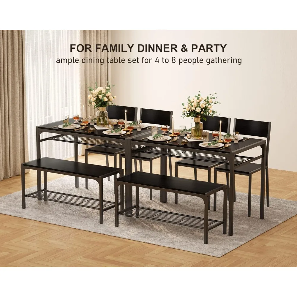 

Kitchen dining table and 2 chairs with benches, 4-piece small space dining table set, apartment