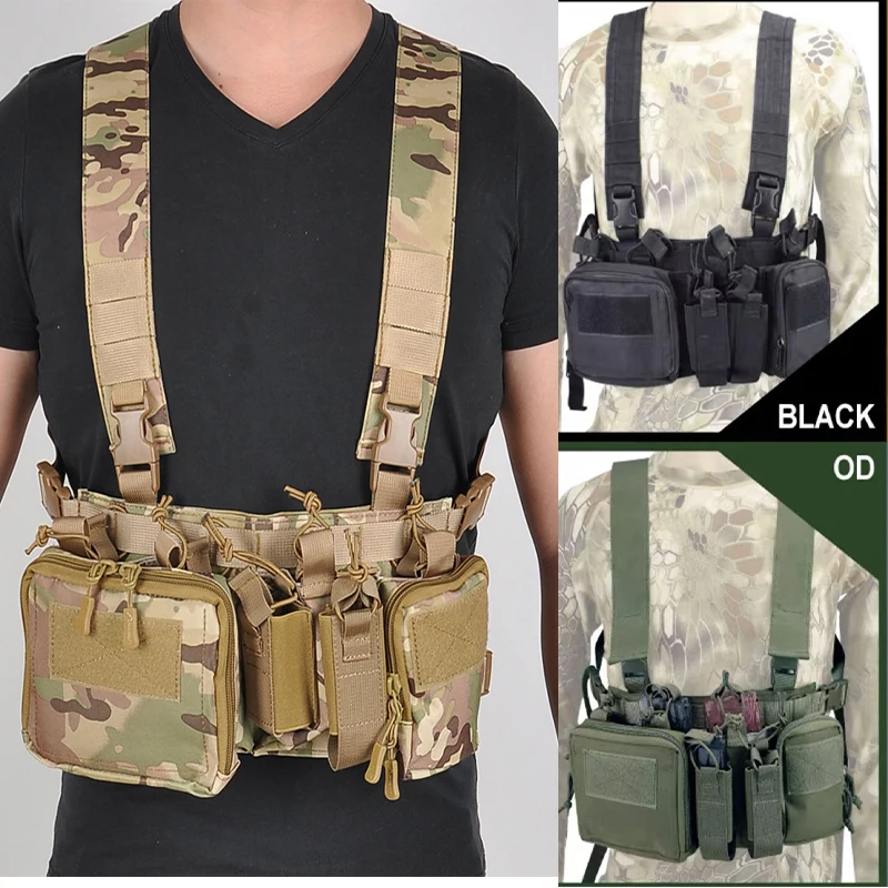 Outdoor Tactical Chest Rig Removable Molle Mount Strap Water Bottle Military Modular Accessory Magazine Bag Field Training Vest