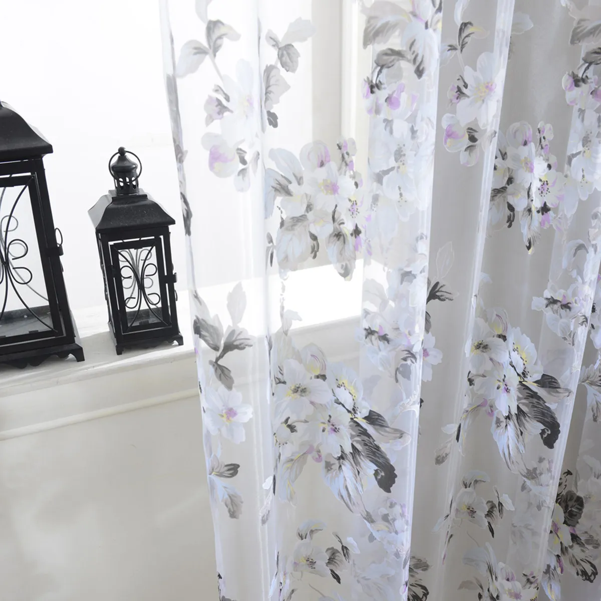 Orchid Flower Printed Sheer Curtain Window Gauze Decor for Living Room Bedroom Home Office Natural Light Filtering Premium