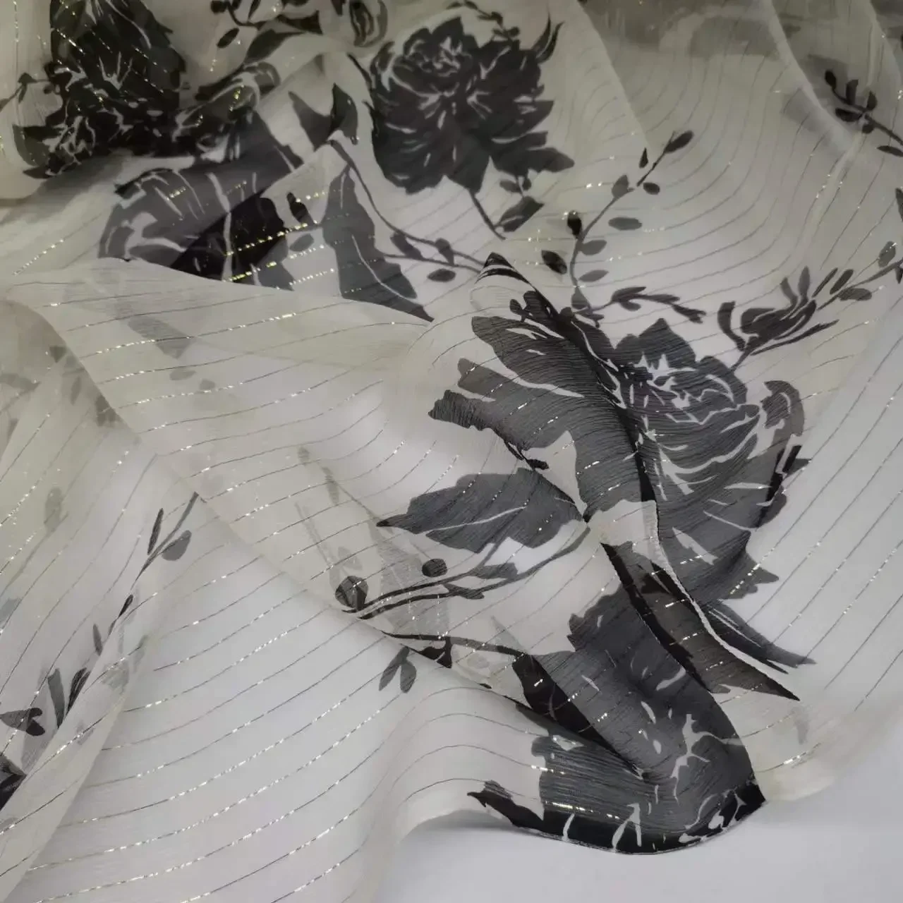 Flower Silk Crepe Fabric Natural Soft Metallic Jacquard Dress Scarf Material