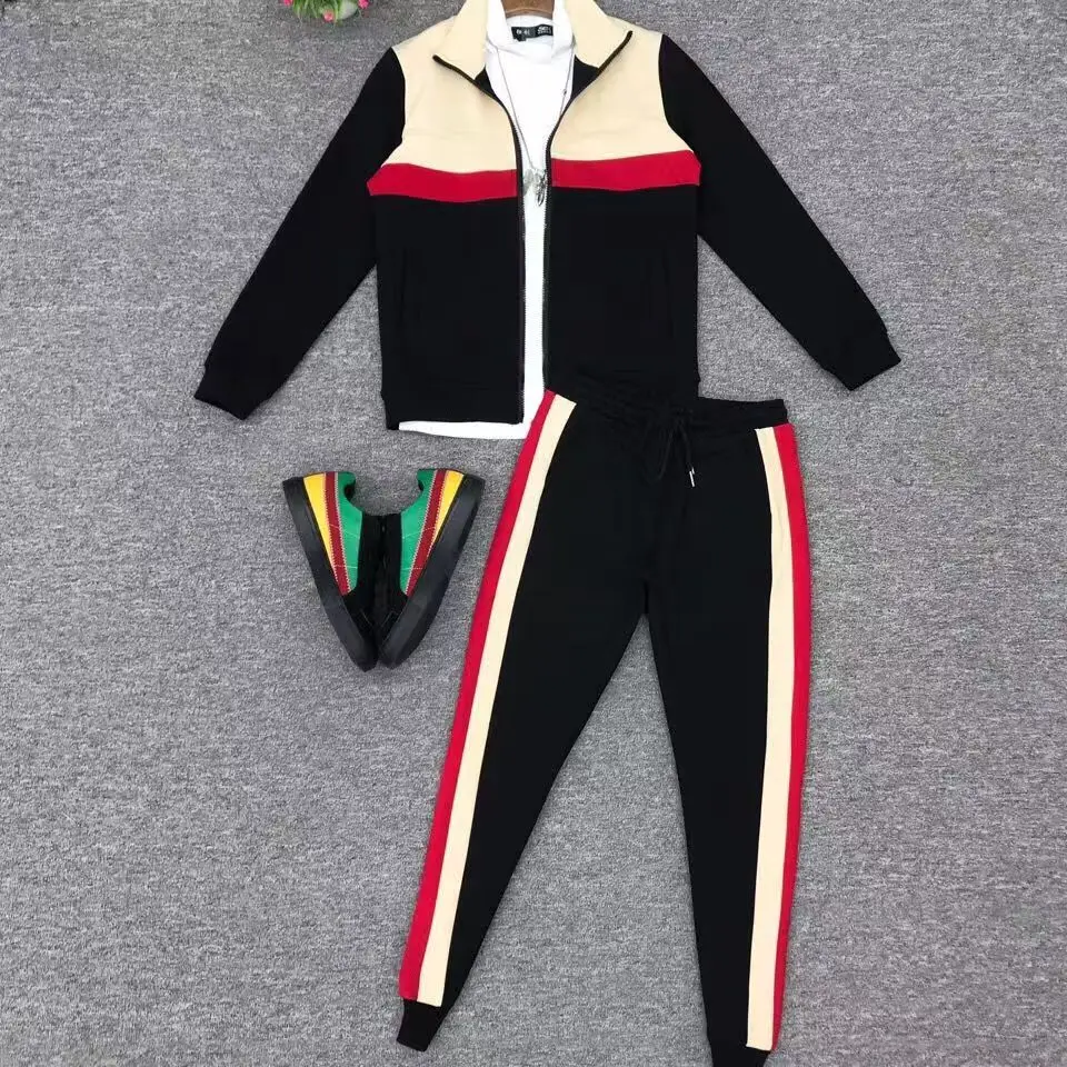 Primavera otoño 2025, nueva ropa deportiva para hombre, conjunto de chaqueta informal, estilo de pareja, pantalones largos a rayas de Color, conjunto de dos piezas