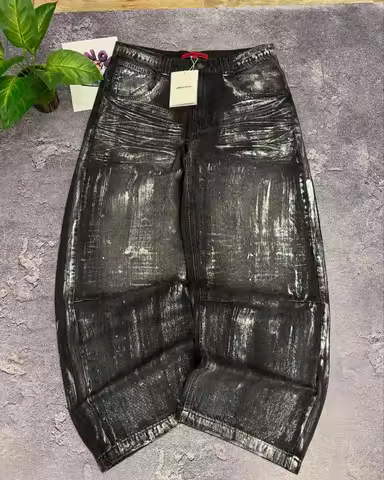 Y2K Fashion New Solid Color Old Washed Baggy Jeans Men Gothic Vintage Hip Hop Popular Casual Joker High Waist Wide Leg Pants