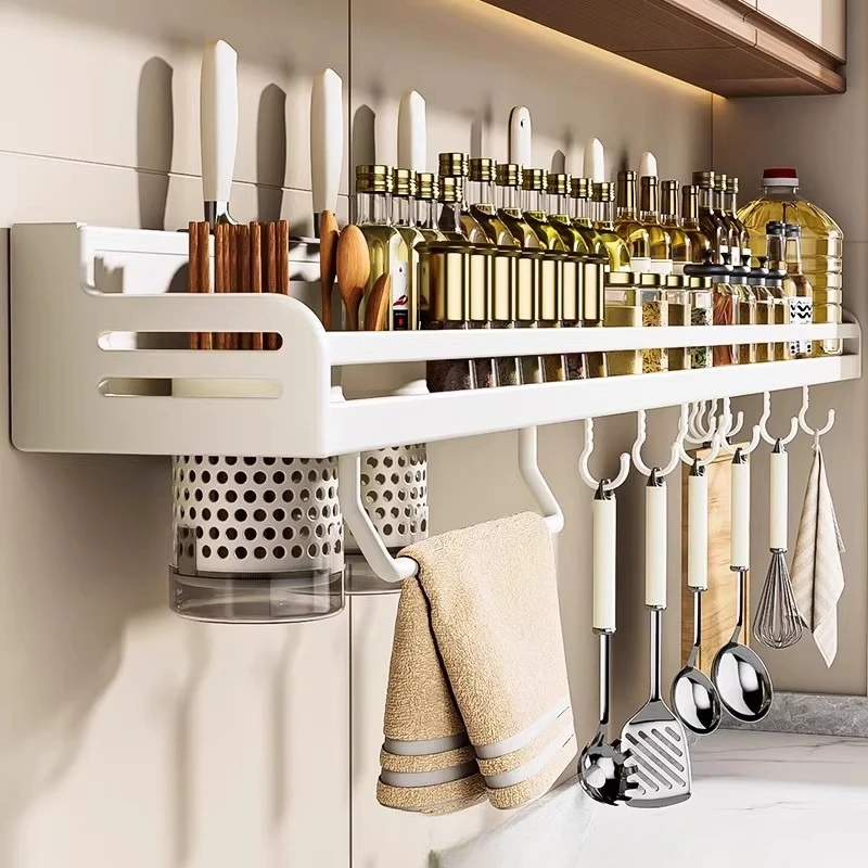رف مطبخ من الفولاذ المقاوم للصدأ، رف تخزين منزلي متعدد الوظائف مثبت على الحائط