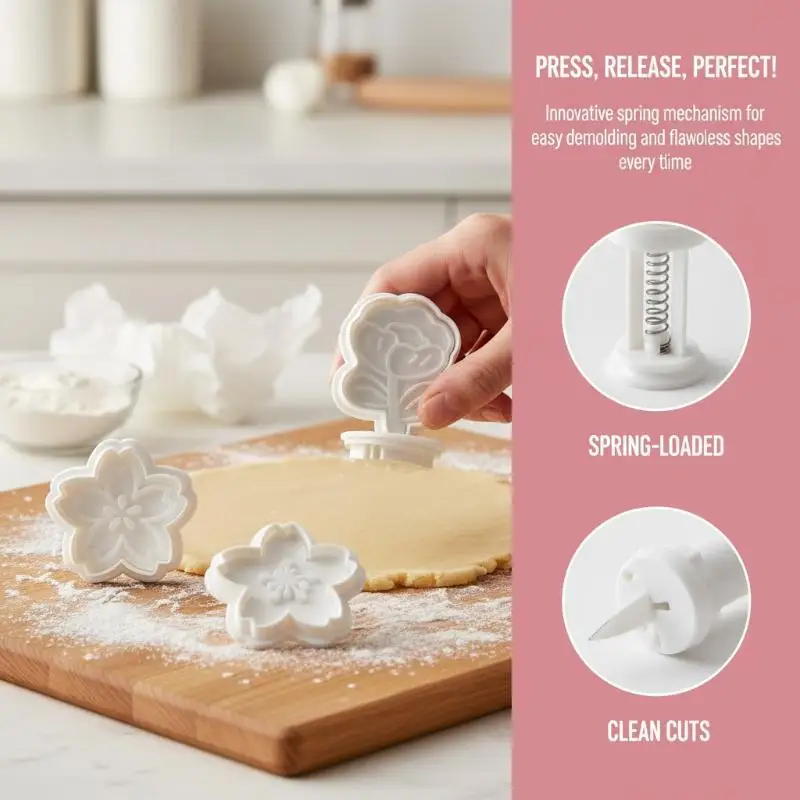 4Pcs/Set 3D Flower Pattern Plastic Biscuit Mold DIY Kitchen Cake Decorating Tools Cookie Cutter Stamp Fondant Embosser Die