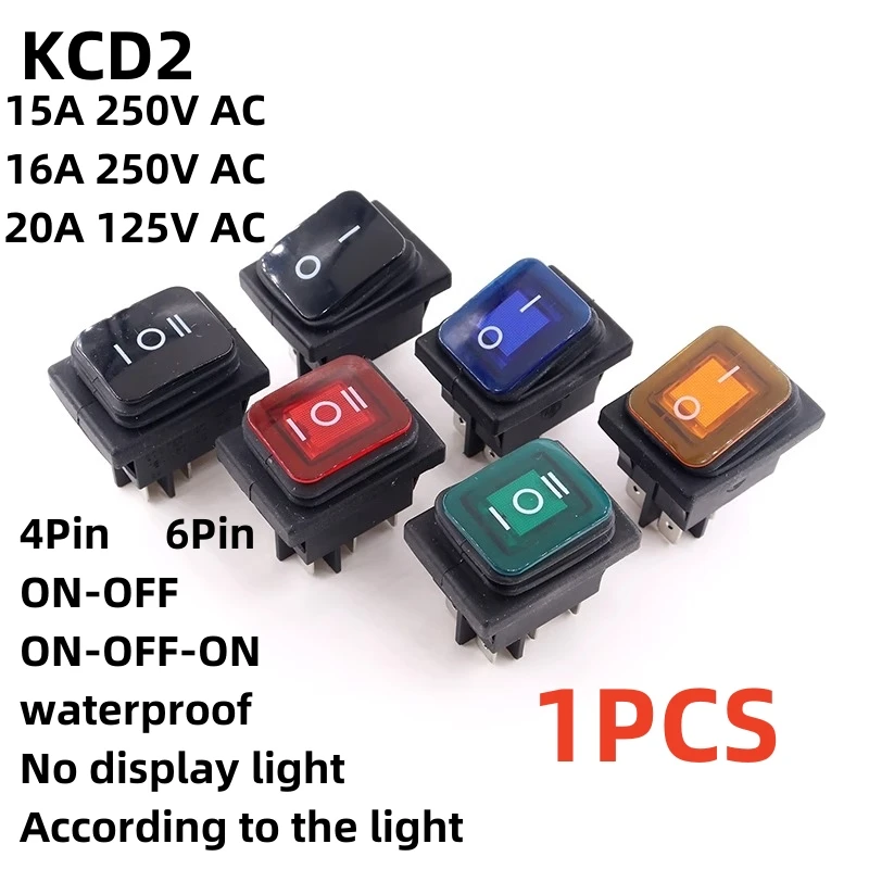 

1pcs KCD2 2 ON-OFF ON-OFF-0N 4/6 pin heavy duty Sealed Waterproof Auto Boat Marine Rocker Switch with LED 15A 16A 20A 250V